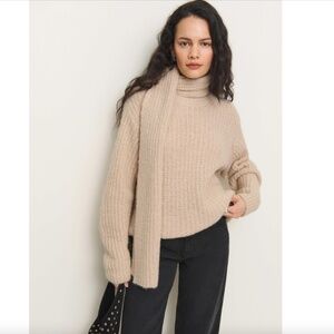 Reformation Spence Scarf Sweater, Wheat, Size Large, Oversized Alpaca Wool Cozy